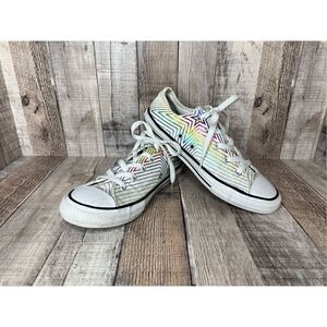 Converse 665398F Ox All Star Iridescent Rainbow White Junior Sneaker sz 4